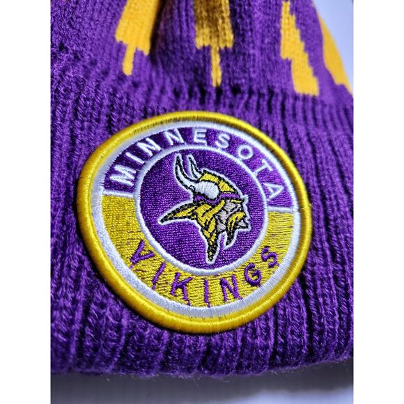 NWT Minnesota Vikings Sports Knit Pom Beanie Fleece Lining OSFA Unisex - Picture 2 of 6